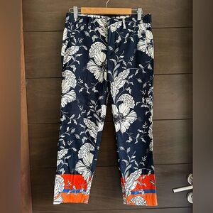 Zara Woman Blue and Orange Chinos with Bold Floral Design 4
